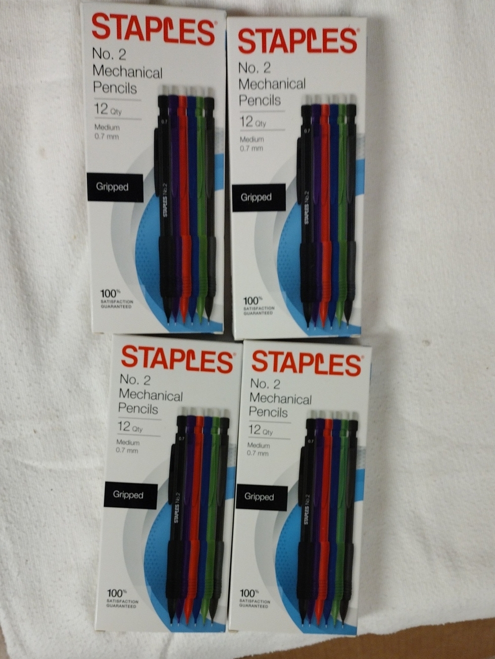 Staples lot of 4 each 12 count #2 mechanical pencils medium 0.7 mm gripped color